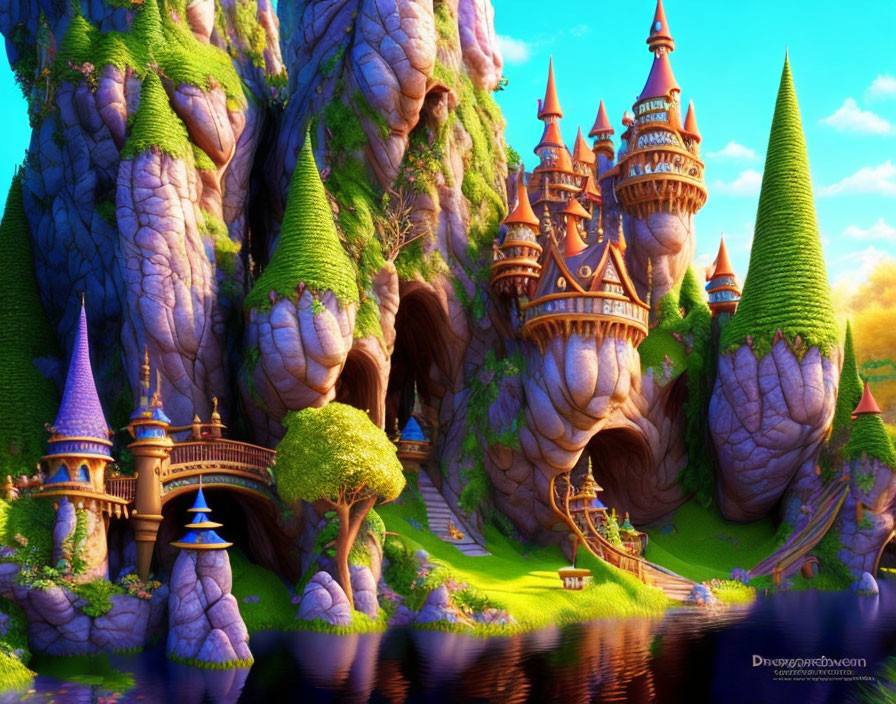 Majestic castle in vibrant fantasy landscape