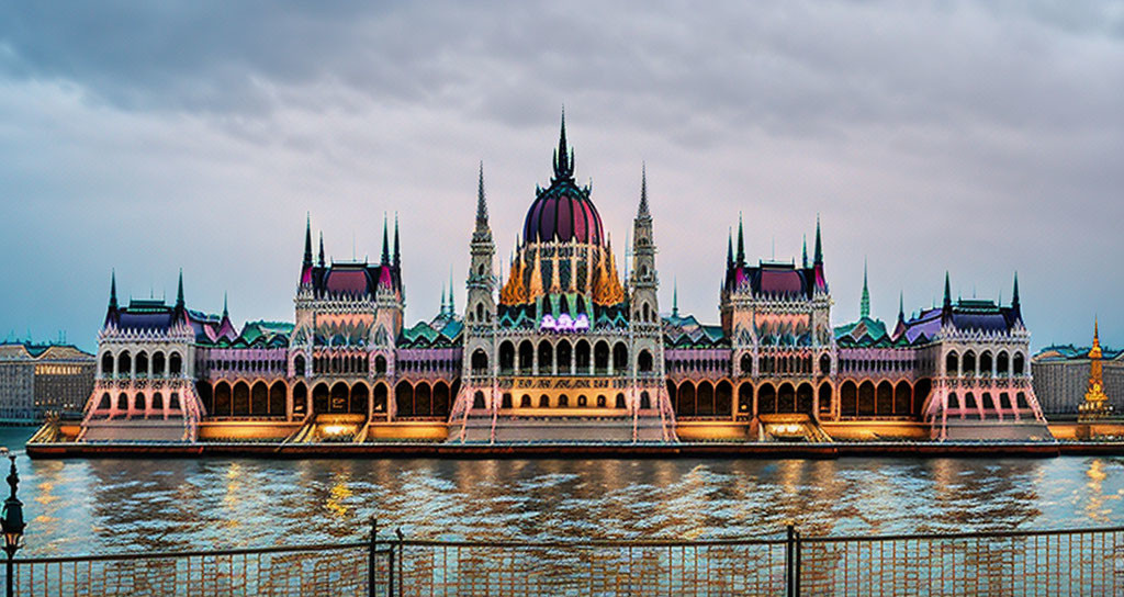 Gothic Revival Hungarian Parliament Building at twilight