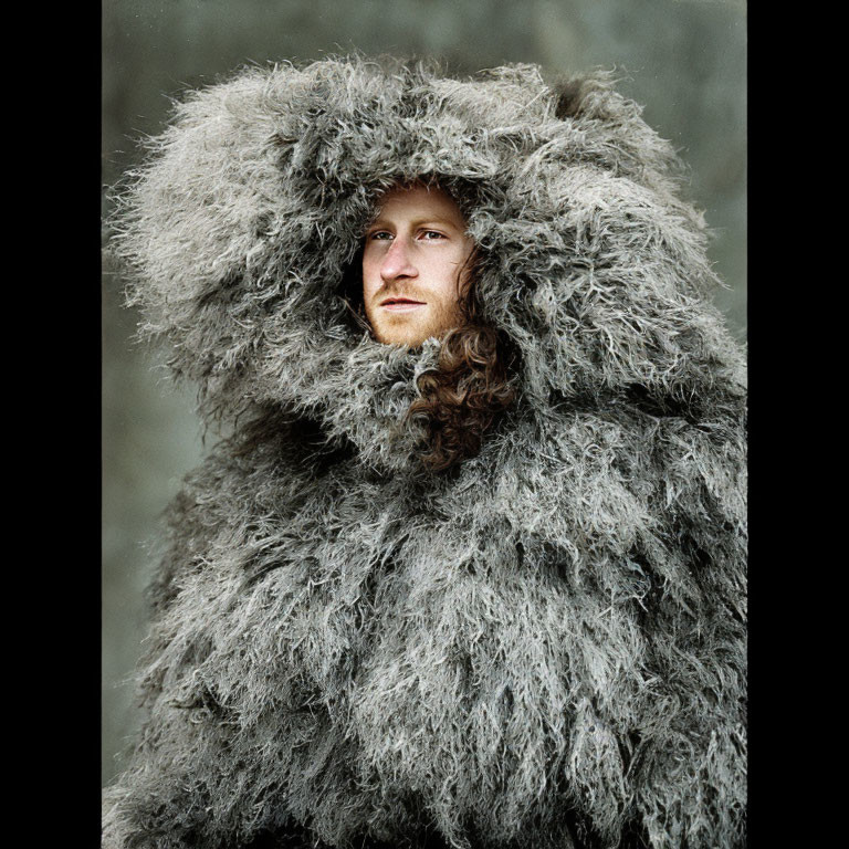 Person in Gray Fluffy Coat with Fur-Trimmed Hood Staring Sideways