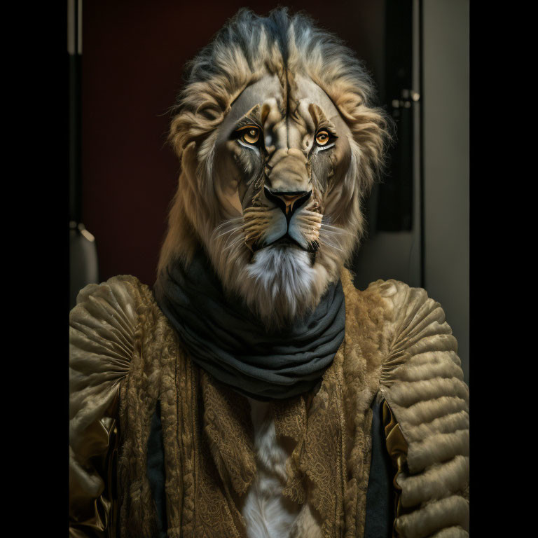 Elaborate Lion's Head Costume with Golden Jacket