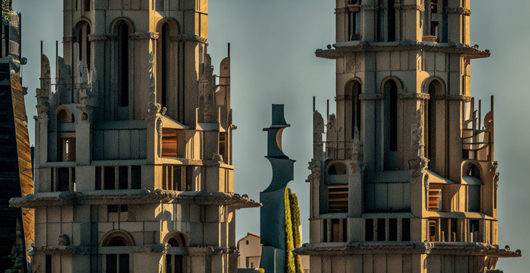 Ornate Tower Structures with Gothic and Modernist Architecture