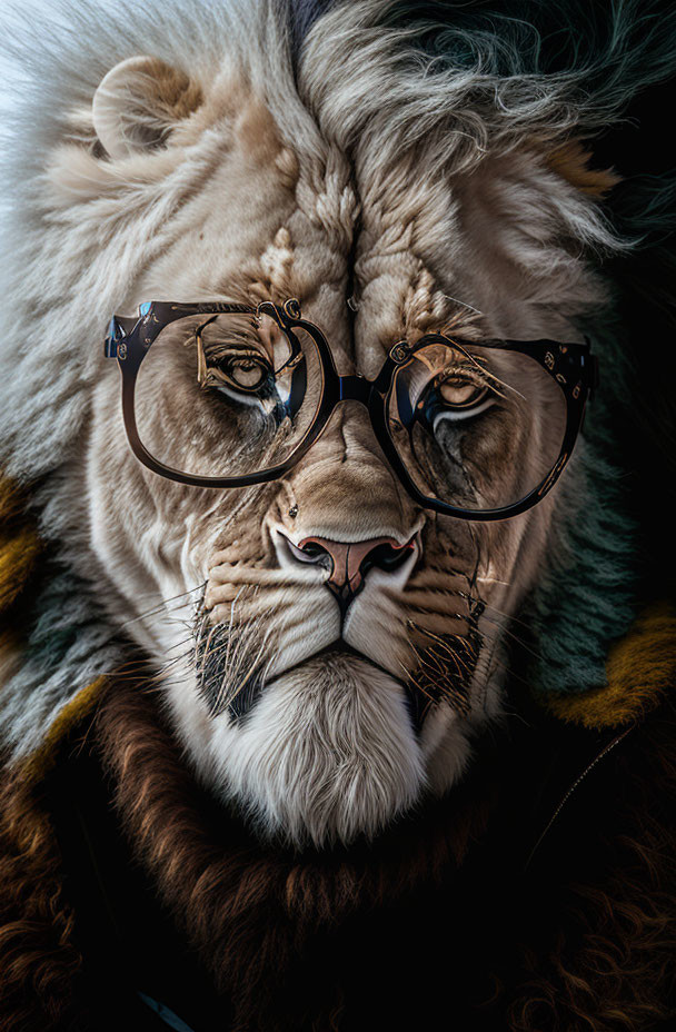 White-Maned Lion Wearing Stylish Glasses