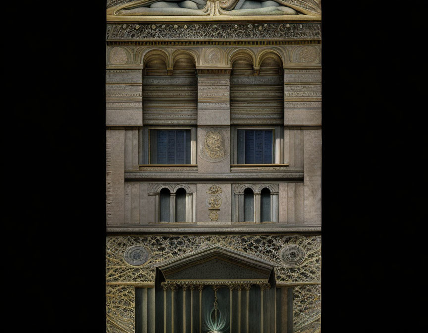 Intricate Brown Building Facade with Arched Windows