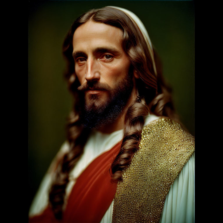 Man with Long Hair and Beard in Robes with Golden Sash