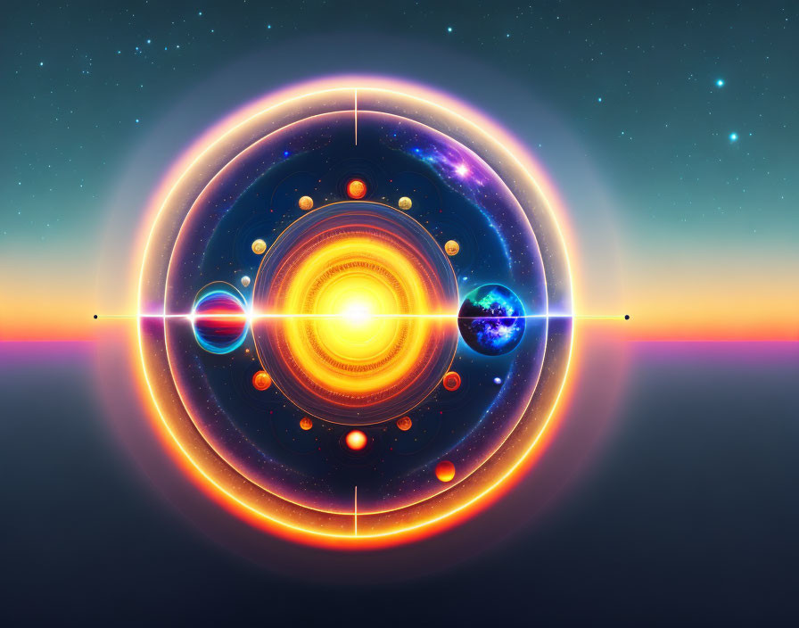 Colorful Stylized Solar System Planets Aligning Artwork