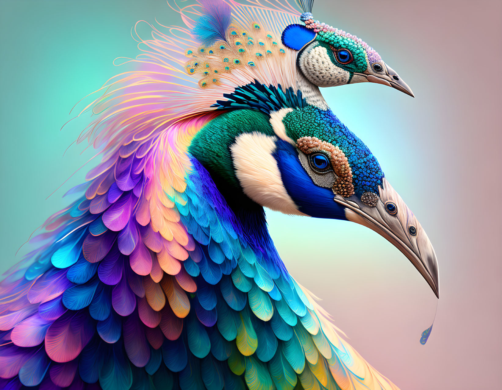 Colorful Peacocks on Gradient Background