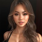 Detailed 3D-rendered image of Asian woman with large earrings and necklace