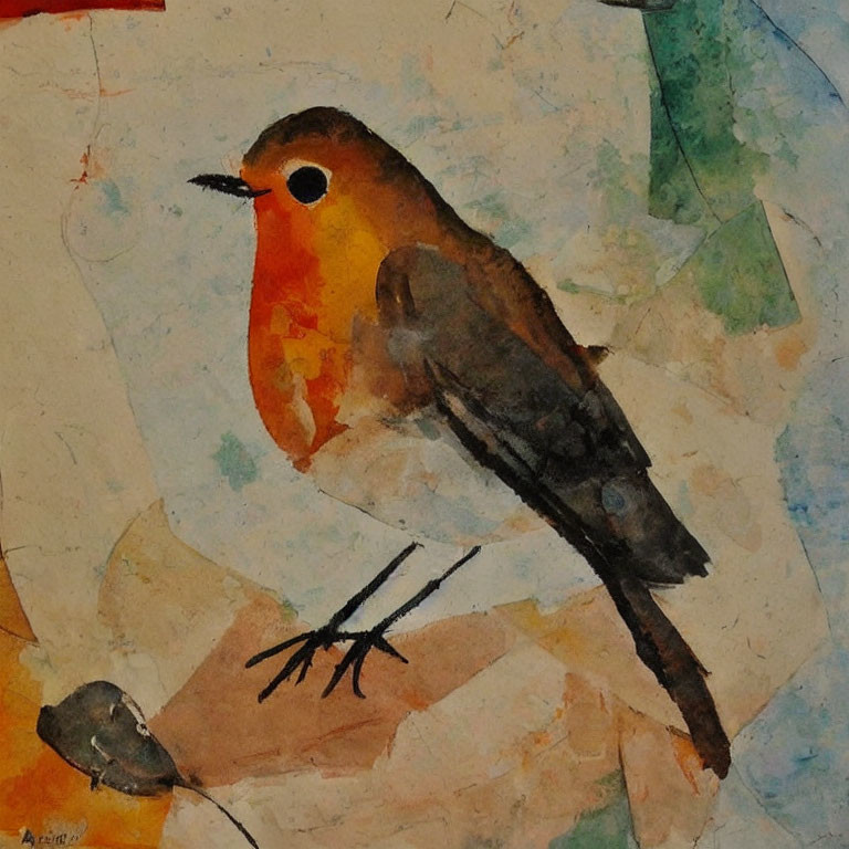 Vibrant Orange Breast Robin Watercolor Painting