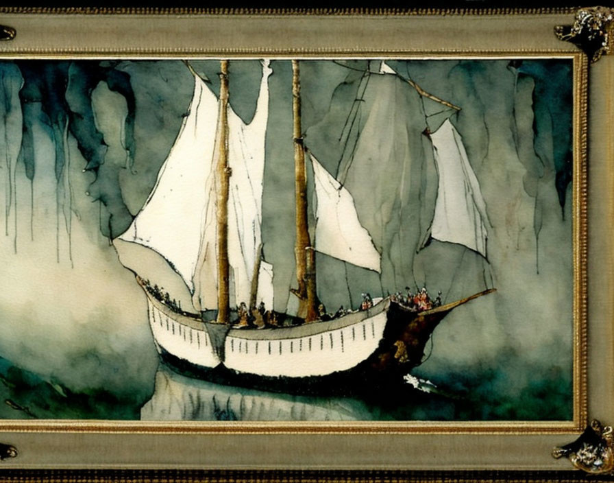 Framed painting: Old sailing ship in dark, mystical sea