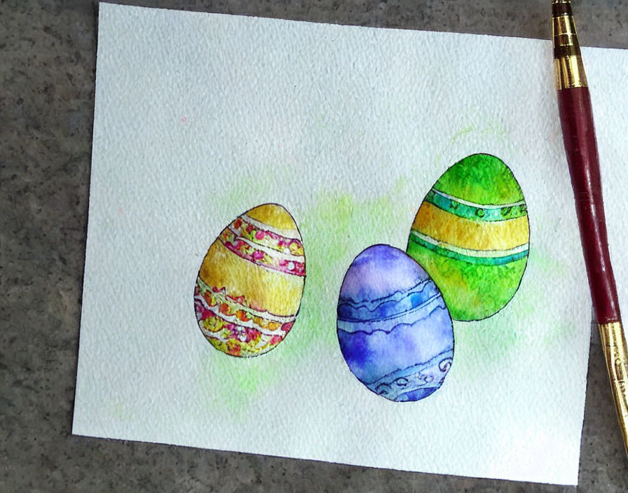 Vibrant watercolor Easter eggs on textured paper