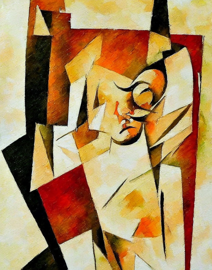 Geometric Cubist Figure Painting in Warm Tones