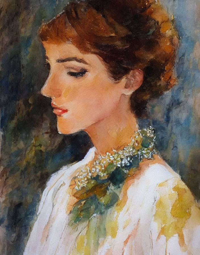 Portrait of Woman in Updo with Floral Top and Textured Background