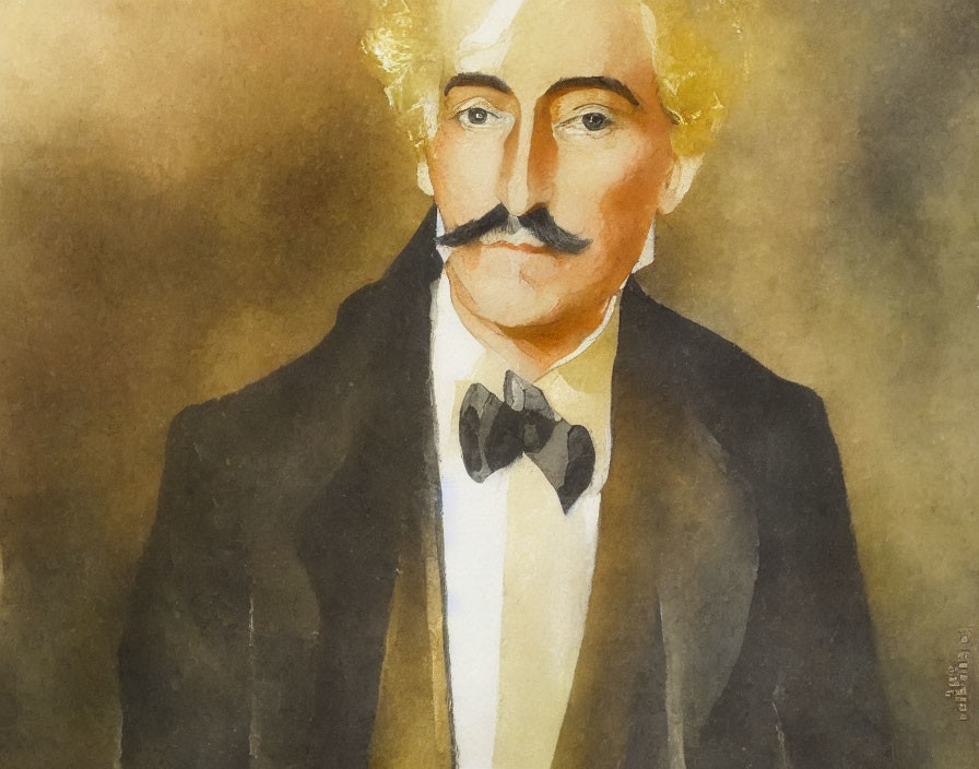 Blonde Haired Man Portrait in Black Tuxedo and Bow Tie