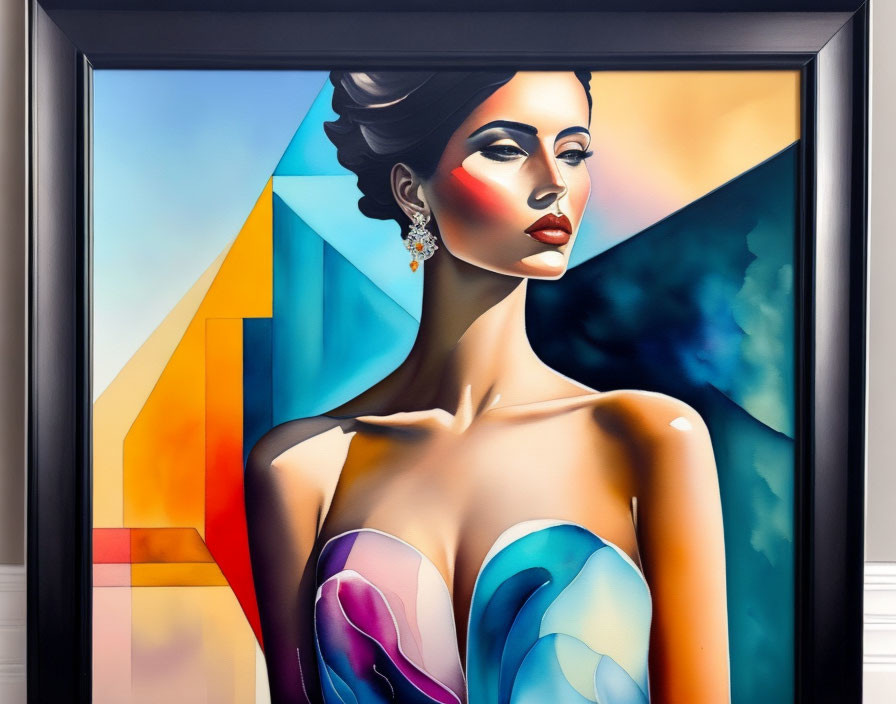 Colorful Abstract Painting of Stylized Woman in Elegant Attire