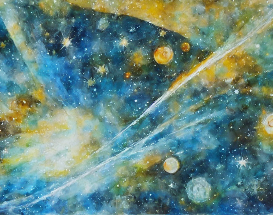 Colorful Abstract Cosmic Painting with Star-filled Space and Intersecting White Streaks