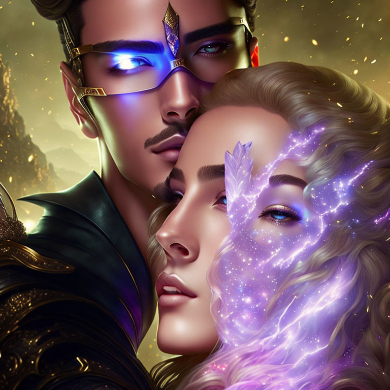 Vibrant digital artwork of man and woman with fantastical features