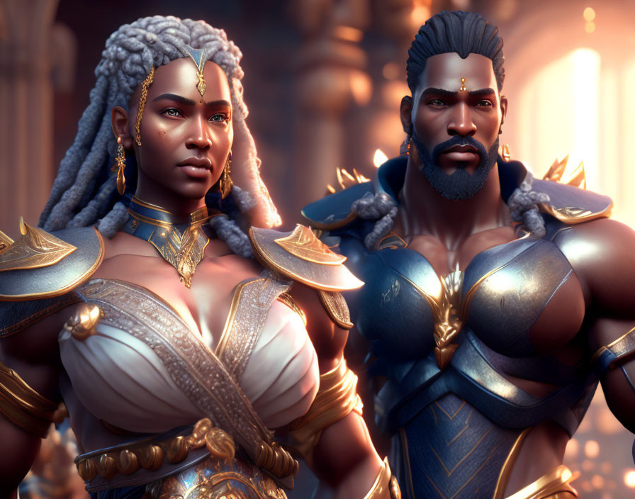 Elaborate Braided Hairstyles on Animated Characters in Detailed Armor