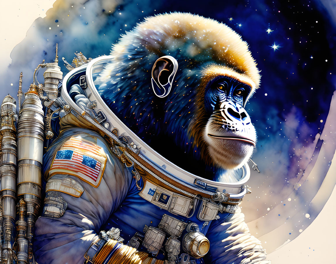 Detailed Monkey Astronaut in Space Suit Illustration