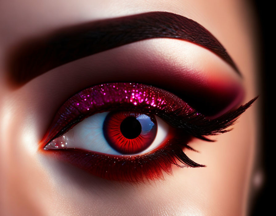 Detailed Close-Up of Vibrant Glitter Eyeshadow and Winged Eyeliner