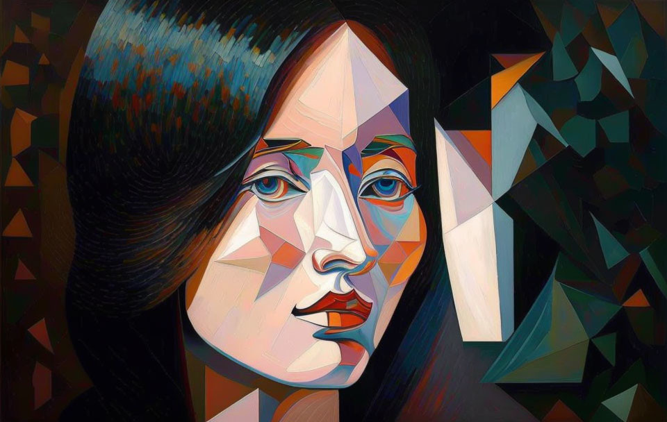 Geometric Portrait of Woman with Multicolored Facets