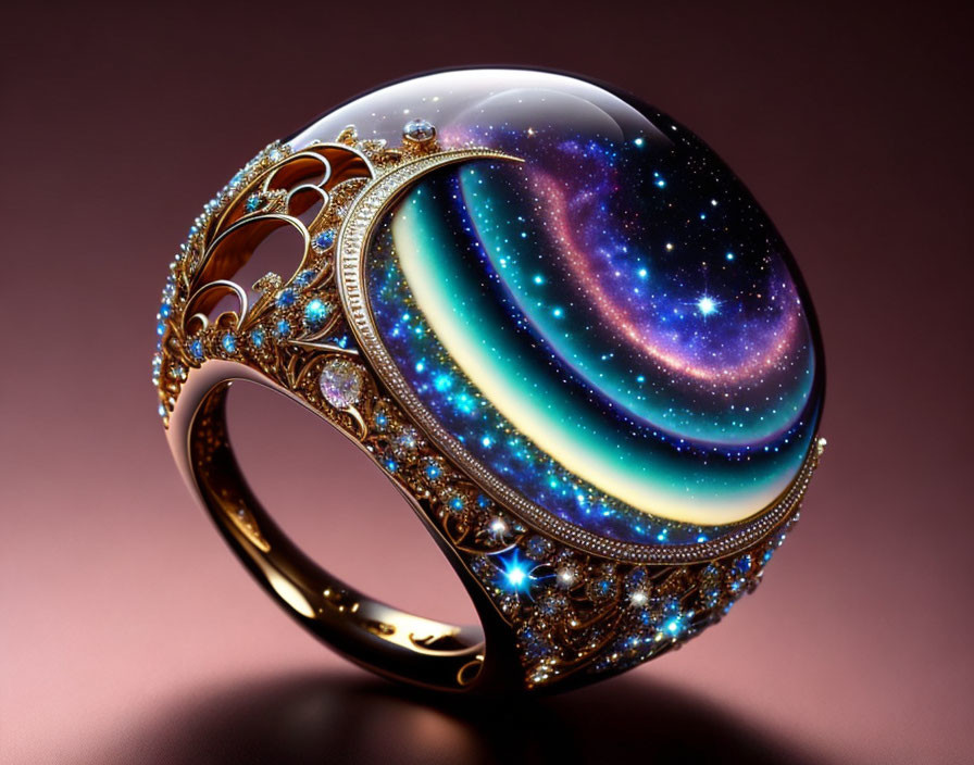 Opalescent Gem Cosmic Design Ring with Sparkling Gemstones