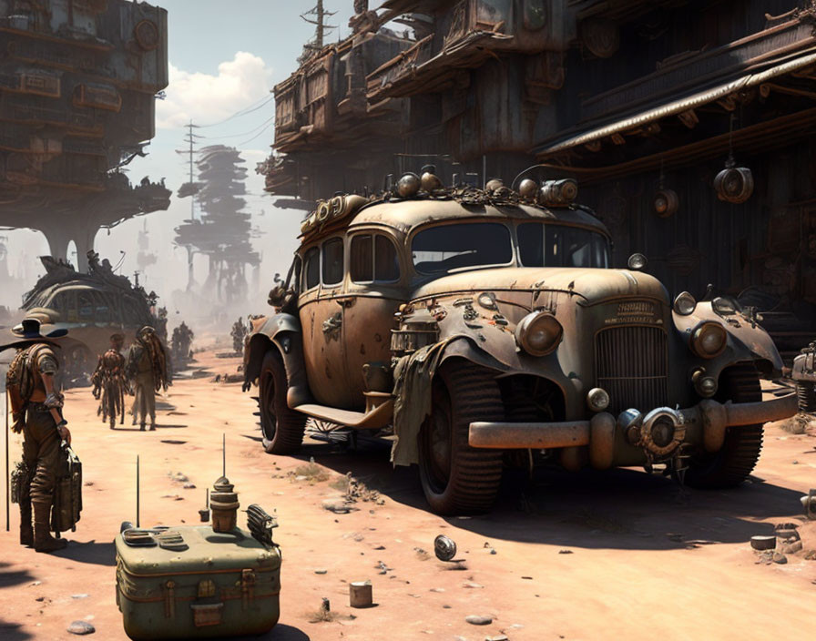 Desolate post-apocalyptic street with rusty cars and debris.