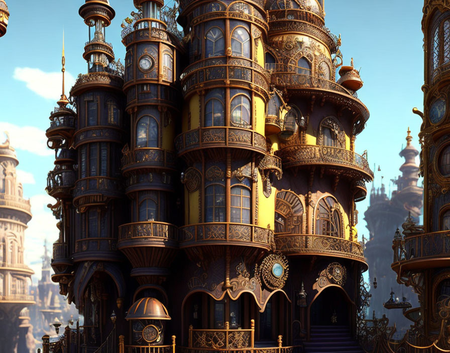 Detailed Fantasy Palace with Elaborate Towers and Ornate Windows