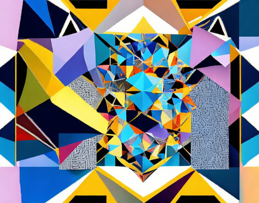 Colorful Geometric Shapes Surround Kaleidoscope Pattern