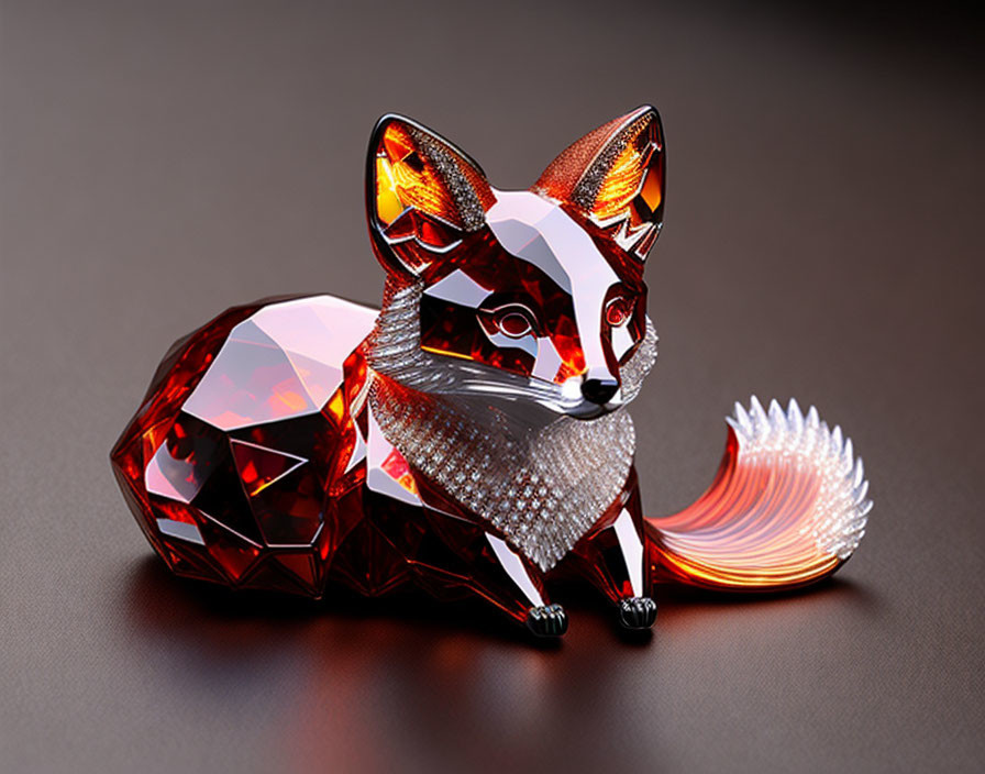 Reflective Red and White Crystal Fox Figurine on Dark Background