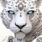 White Tiger Digital Artwork with Blue Eyes and Gold Ornaments