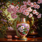 Vibrant Still Life with Ornate Vase and Flowers