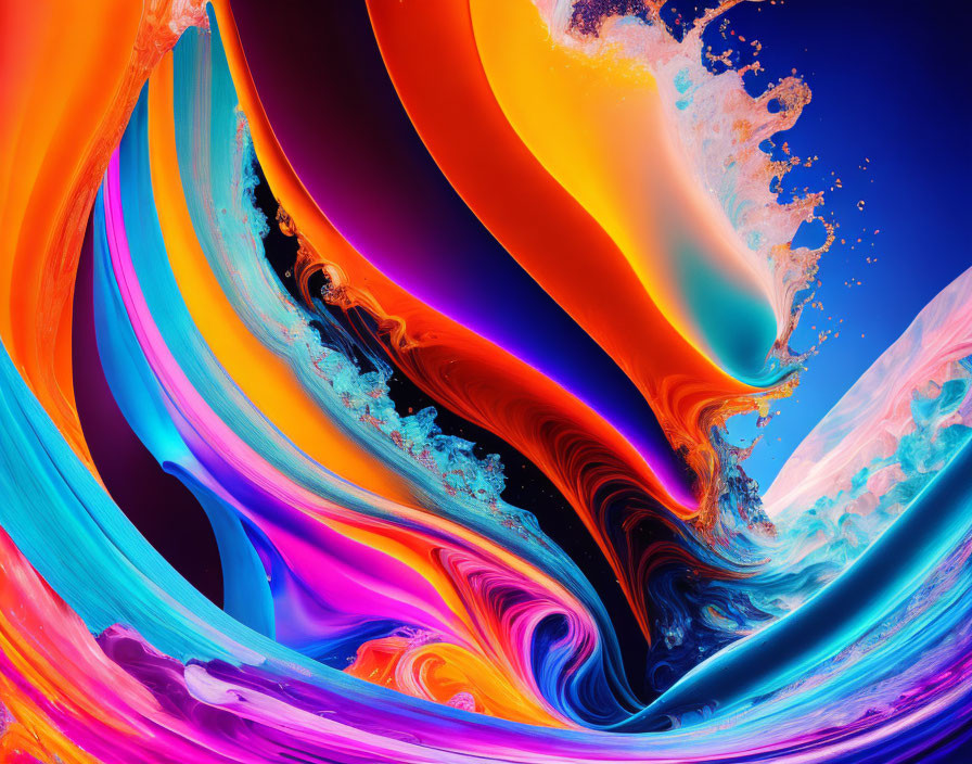 Colorful Abstract Swirl with Marbled Texture in Orange, Blue, and Pink