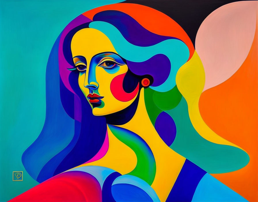 Colorful Abstract Portrait of Stylized Woman with Bold Shapes and Contrasting Colors