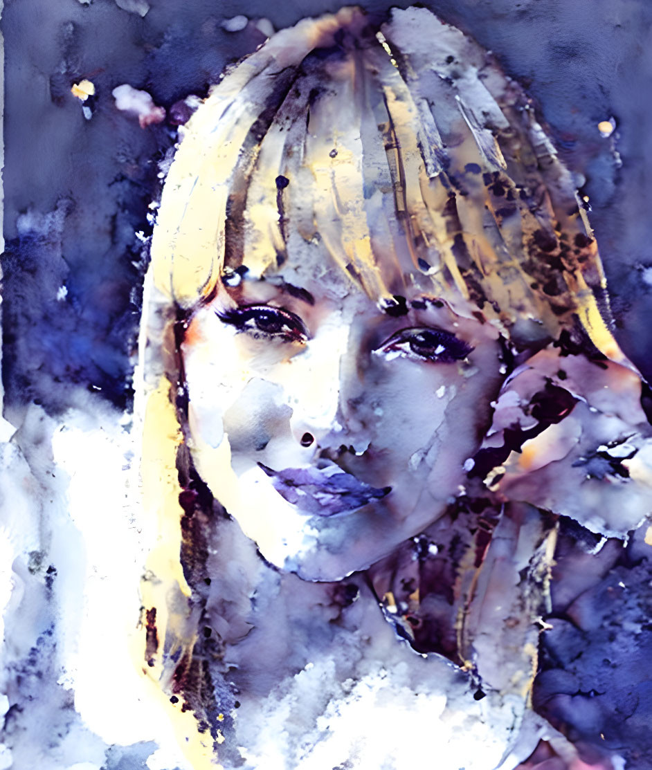 Blonde-Haired Woman Watercolor Portrait in Cool and Warm Tones