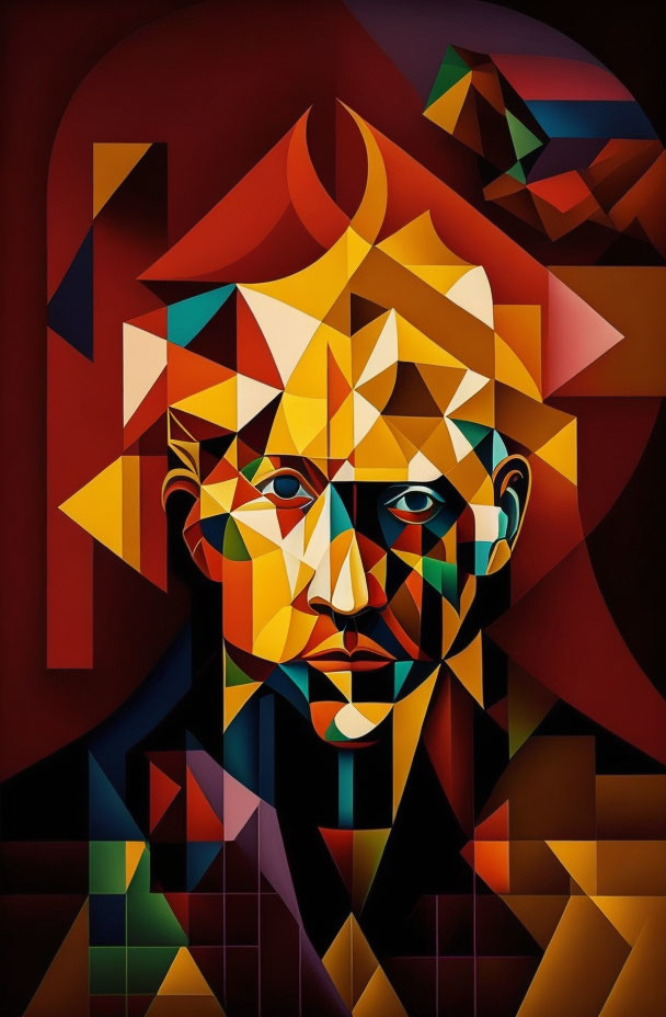 Colorful Cubist-Style Portrait with Angular Shapes