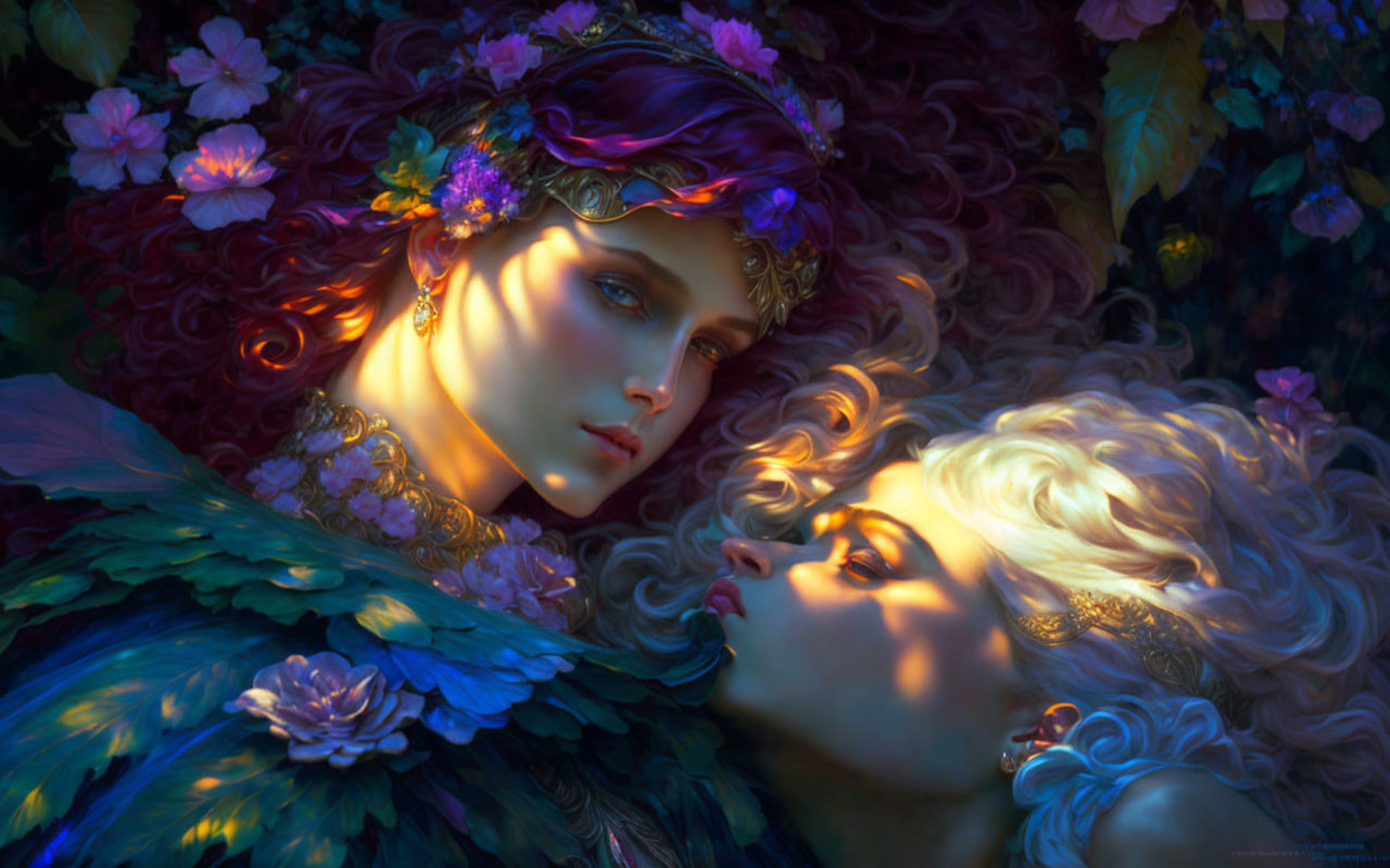 Ethereal Women's Portraits with Flowers and Foliage