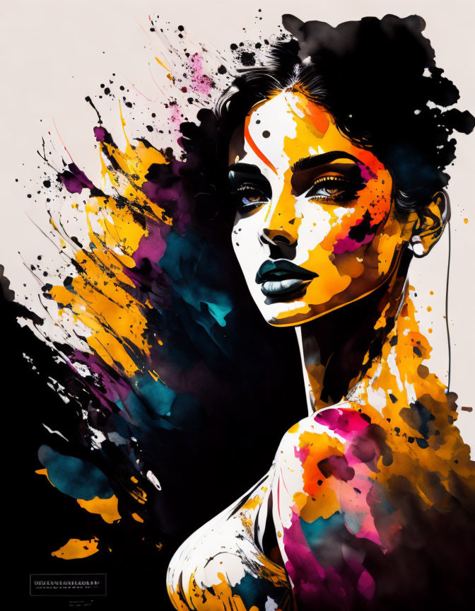 Vibrant watercolor silhouette of a woman on white background