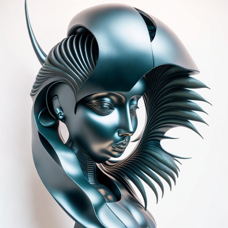 Futuristic digital artwork of metallic female figure