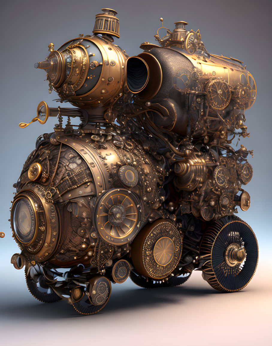 Intricate Steampunk Contraption with Gears and Metalwork