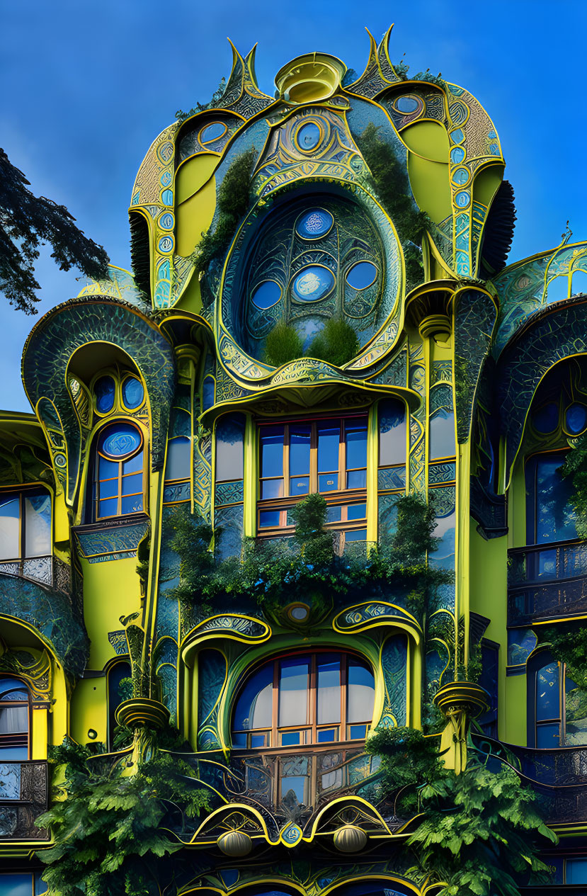 Ornate Art Nouveau Architecture with Green Facade