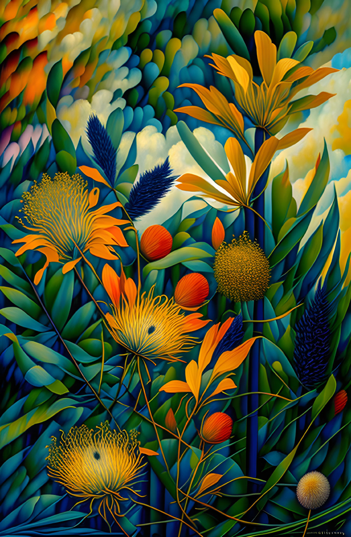 Colorful Stylized Flora Painting with Textured Details