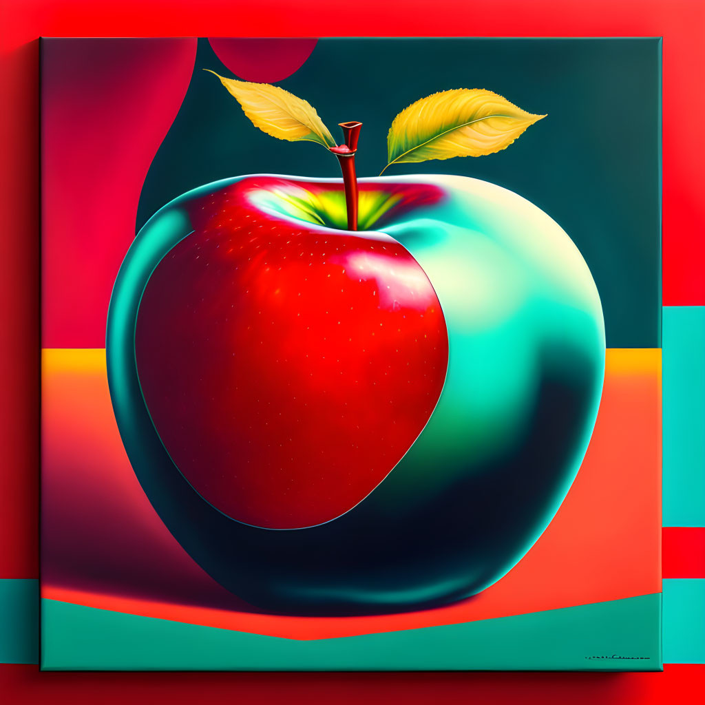 Colorful digital artwork of gradient apple on bold background