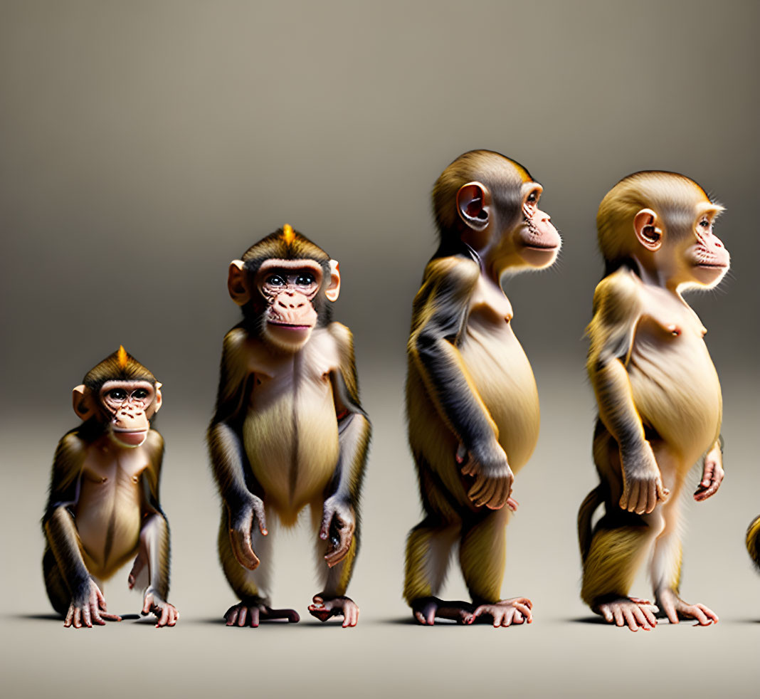 Four stylized cartoon monkeys with unique poses and expressions on a neutral background.