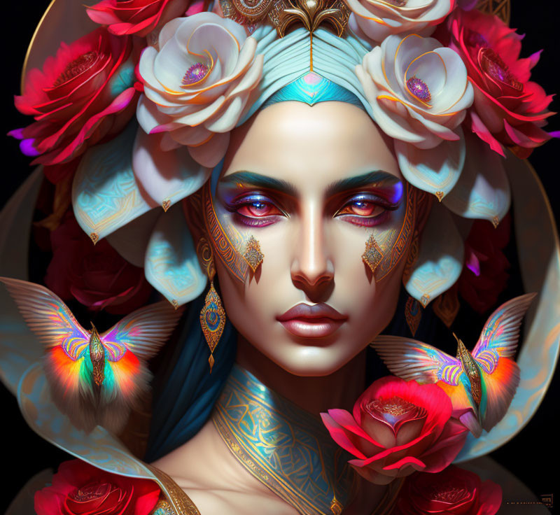 Fantasy character digital artwork with elaborate crown and butterfly motifs