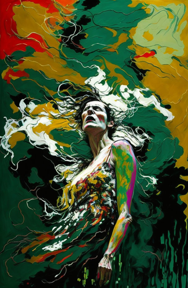 Colorful Painting of Woman with Swirling Dynamic Colors