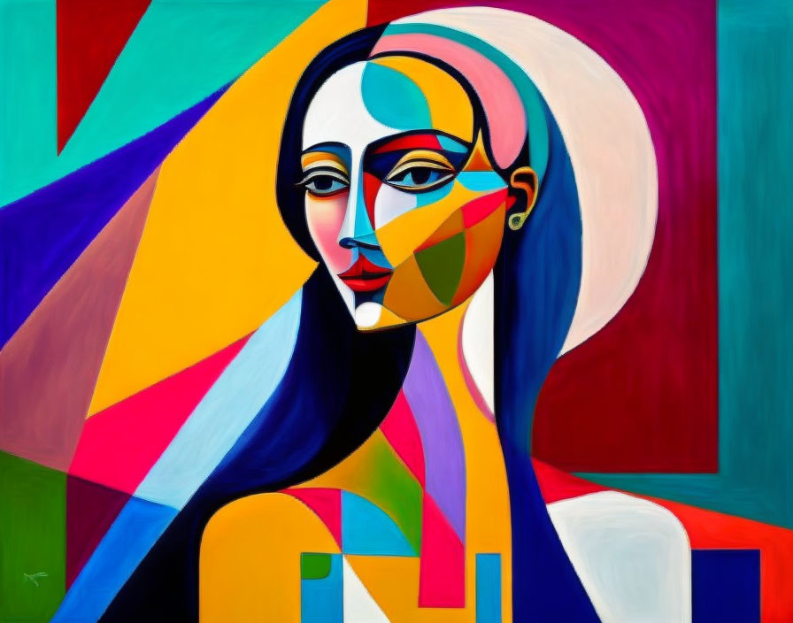 Abstract portrait of stylized female figure with geometric shapes