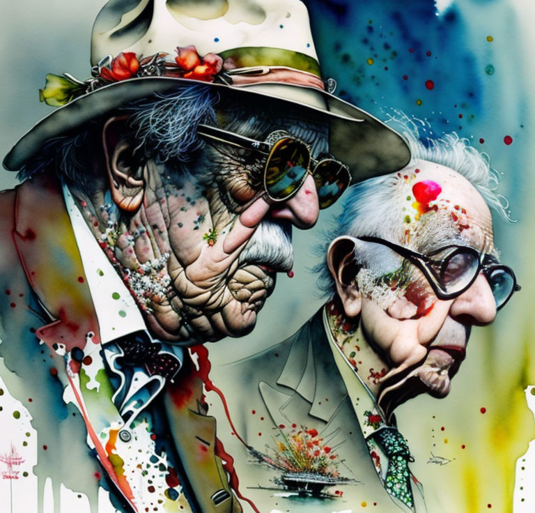 Vibrant Abstract Patterns on Elderly Gentlemen in Artistic Representation