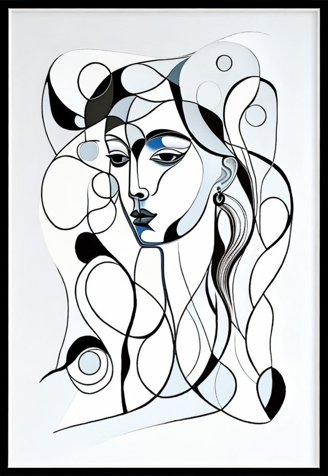 Monochrome Abstract Line Art of Stylized Female Face