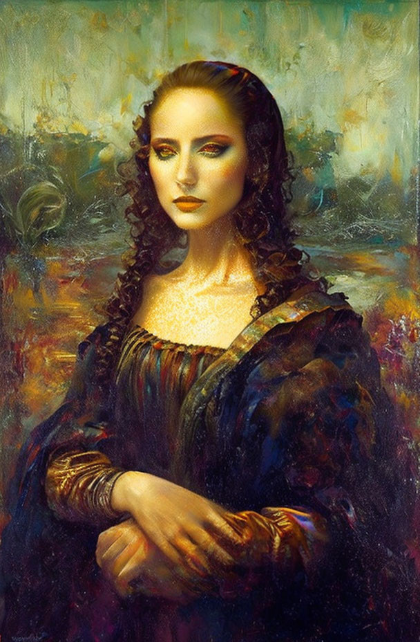 Renaissance-style woman in oil painting with textured brushwork