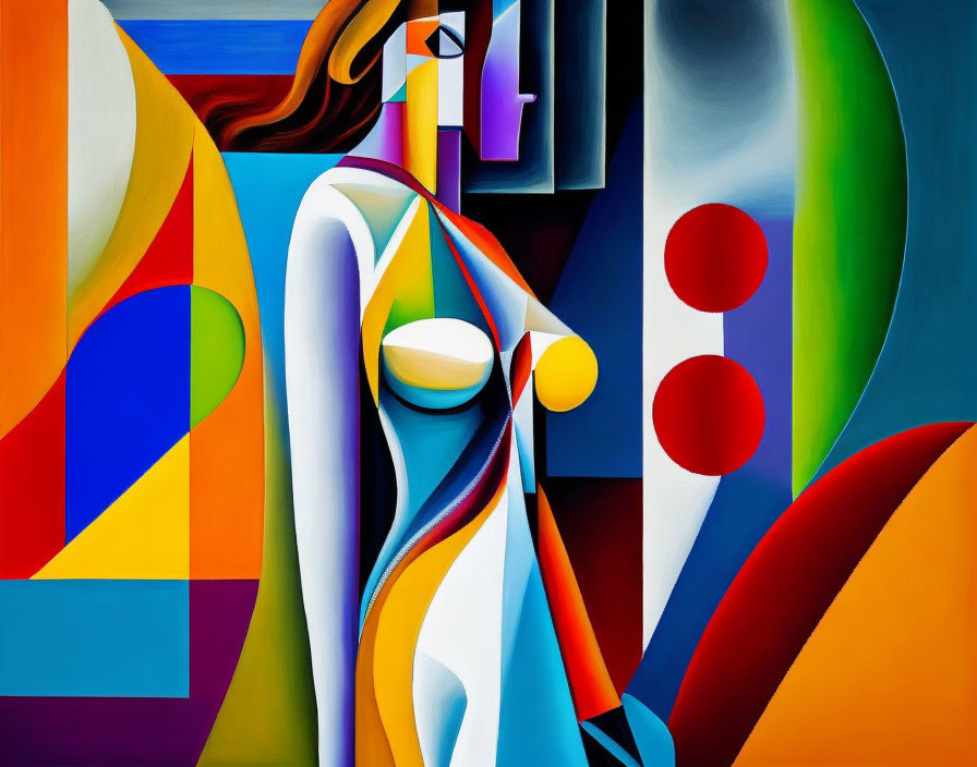 Colorful Cubist-Style Abstract Painting with Bold Geometric Shapes